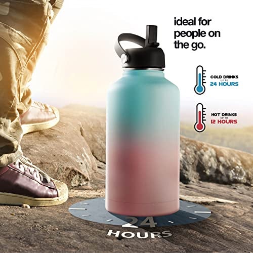 Brewberry Stainless Steel Insulated Water Bottle and Travel Mug for Hot and Cold Beverages, Wide Mouth, Double Wall Insulated Hydration Sports Water Bottle for Hiking, Biking, Outdoor, 64 OZ BPA Free - Image 4