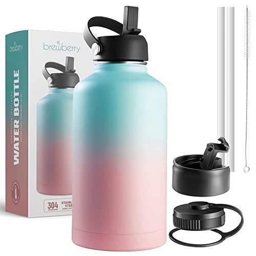 Brewberry Stainless Steel Insulated Water Bottle and Travel Mug for Hot and Cold Beverages, Wide Mouth, Double Wall Insulated Hydration Sports Water Bottle for Hiking, Biking, Outdoor, 64 OZ BPA Free - Image 1