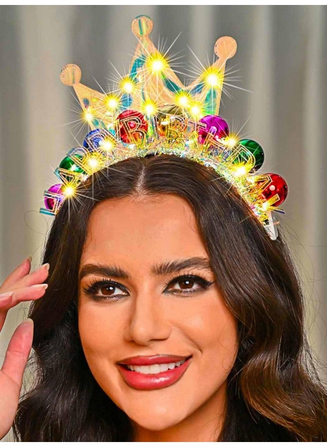 Zoestar Light Up Happy Birthday Crown Headband Glow Ball Hair Bands Sparkly Birthday Party Hair Accessories Women - Image 2