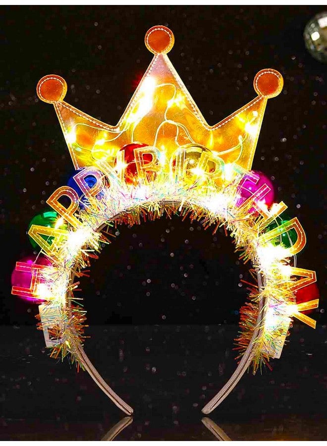 Zoestar Light Up Happy Birthday Crown Headband Glow Ball Hair Bands Sparkly Birthday Party Hair Accessories Women - Image 1