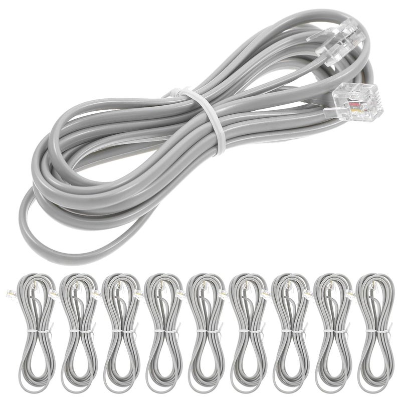 RJ11 6P4C 4 Wire Telephone Extension Cord Set 10 Pack 7 Inch Silver Gray for Landline Phone Office Home - Image 1