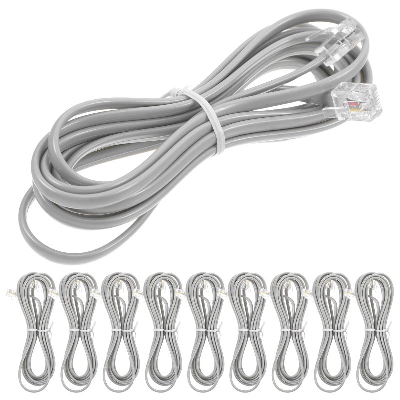 RJ11 6P4C 4 Wire Telephone Extension Cord Set 10 Pack 7 Inch Silver Gray for Landline Phone Office Home - Image 2