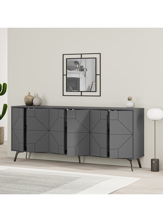 Mourah Home Dune Console  Modern Sideboard With 6 Doors  Storage Cabinet For Living Room Office Lounge Dining Room Kitchen Hallway  35X77.4X181 Cm Dark Grey  - Image 3
