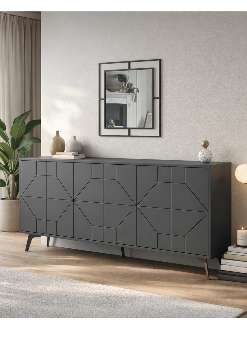 Mourah Home Dune Console  Modern Sideboard With 6 Doors  Storage Cabinet For Living Room Office Lounge Dining Room Kitchen Hallway  35X77.4X181 Cm Dark Grey- 2 Years Warranty - Image 1