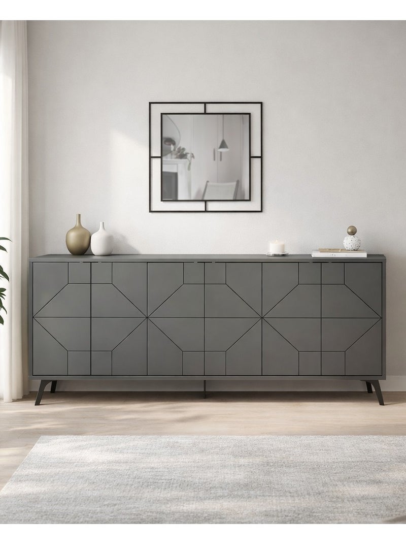 Mourah Home Dune Console  Modern Sideboard With 6 Doors  Storage Cabinet For Living Room Office Lounge Dining Room Kitchen Hallway  35X77.4X181 Cm Dark Grey- 2 Years Warranty - Image 2