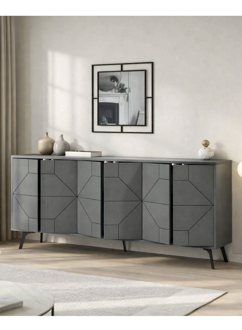 Mourah Home Dune Console  Modern Sideboard With 6 Doors  Storage Cabinet For Living Room Office Lounge Dining Room Kitchen Hallway  35X77.4X181 Cm Dark Grey- 2 Years Warranty - Image 3