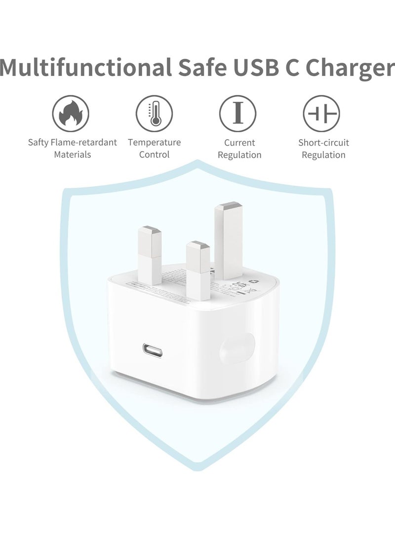 20W USB C Fast Charger With 2M Cable for iPhone 14/14 Plus/14 Pro/14 Pro Max/13 12 11 X XR XS SE 2020 8 7 6 6S Mini, Pad Pro, USBC PD Wall Charging Plug UK Type C Power Adapter and 6FT Cord