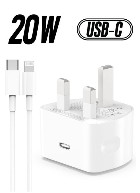 20W USB C Fast Charger With 2M Cable for iPhone 14/14 Plus/14 Pro/14 Pro Max/13 12 11 X XR XS SE 2020 8 7 6 6S Mini, Pad Pro, USBC PD Wall Charging Plug UK Type C Power Adapter and 6FT Cord
