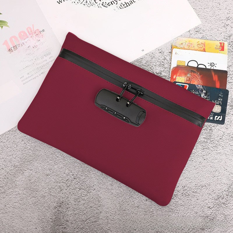 Anti-Theft Lock Document Wallet Organizer Wine red