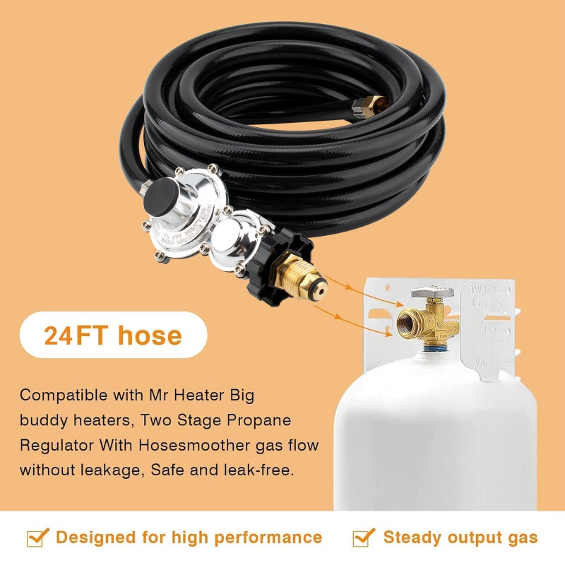 ArrogantF 24 Foot F273684 Propane Hose w/POL Regulator Compatible with Mr Heater Big Buddy Heaters,Vent Free Propane Heater Hose 3/8â€NPT Parts Assembly to Propane Tank for IN/Outdoor Heater Gas Grill Connectors - Image 2