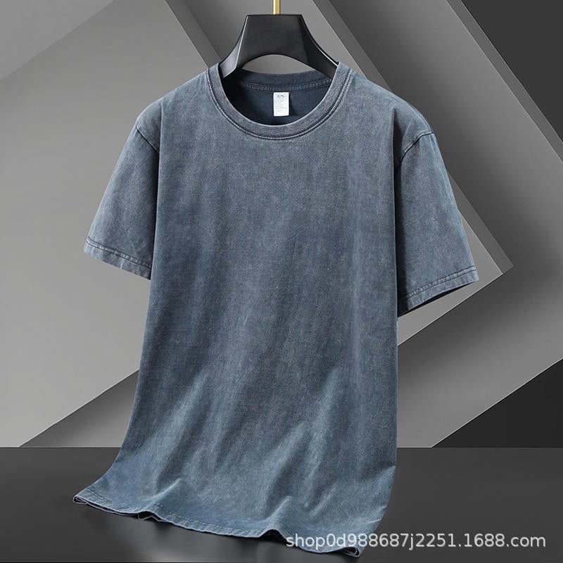 American-style Washed Old Short-sleeved T-shirt Fried Snow Flower US Code Fashion Brand Explosions Men's and Women's T-shirt with LOGO Printing - Image 1