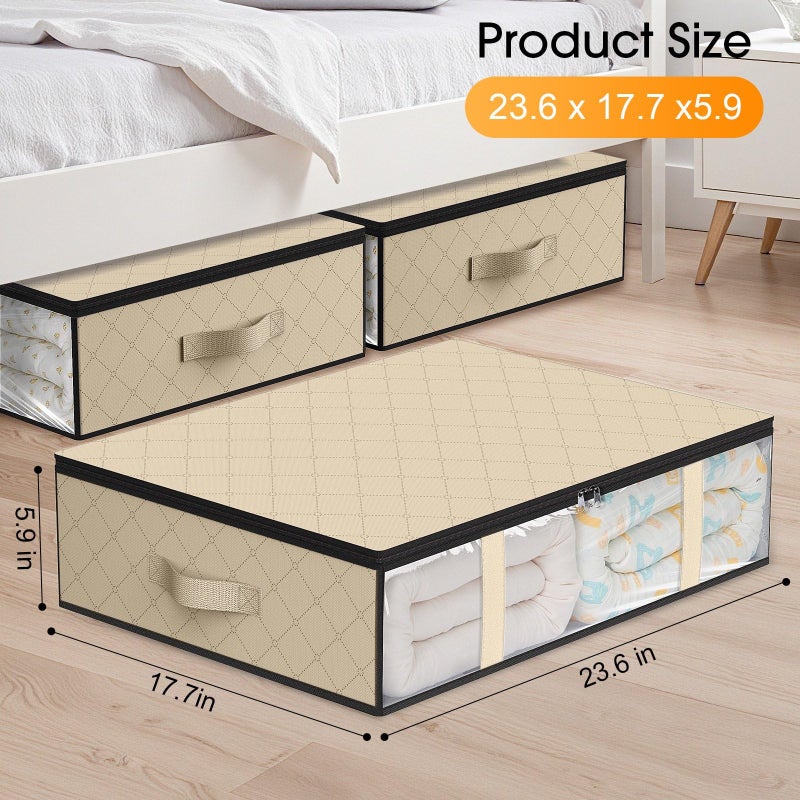 StorageRight Under Bed Storage Bags 3 Pack, 40L Large Clothes & Comforter Storage Containers with Clear Window, Breathable Fabric Organizer for Blankets, Bedding, Seasonal Clothing, Beige - Image 2