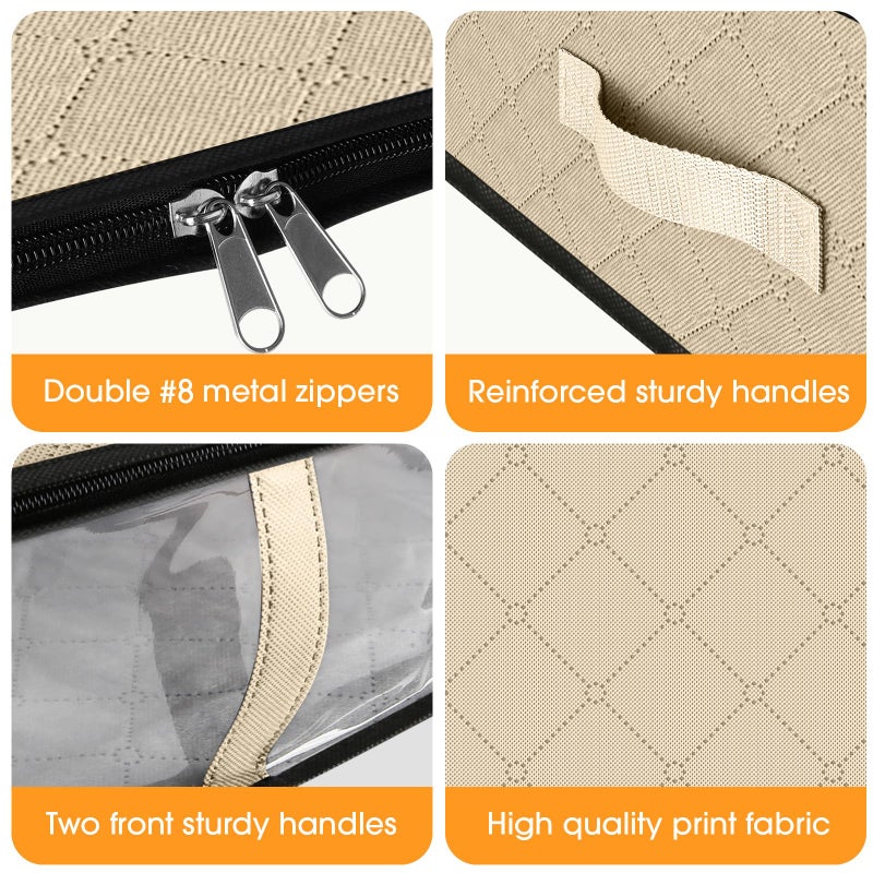 StorageRight Under Bed Storage Bags 3 Pack, 40L Large Clothes & Comforter Storage Containers with Clear Window, Breathable Fabric Organizer for Blankets, Bedding, Seasonal Clothing, Beige - Image 3