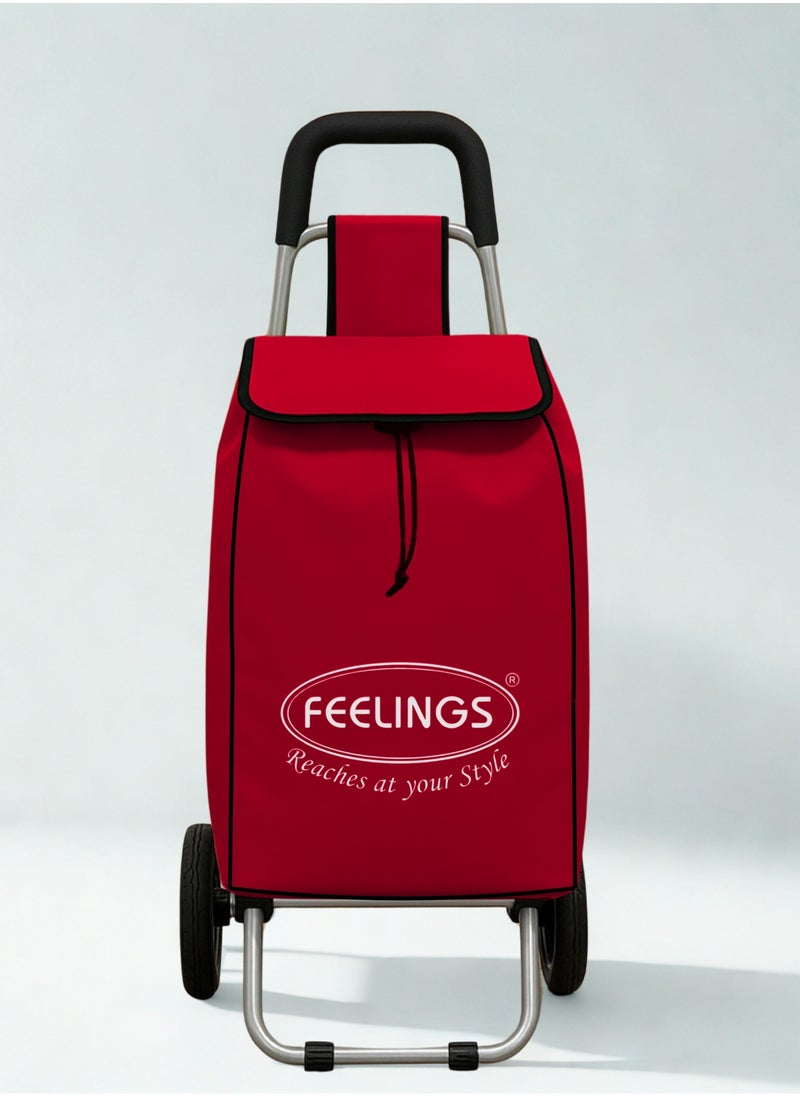 Feelings FEELINGS Folding Essential Shopping Trolley | Fabric Luggage Bag with Wheels | Shopping Cart | Shopping Trolley with Wheels | Portable Trolley | Foldable With Wheels Grocery,Fruits & Vegetables Red  - Image 1