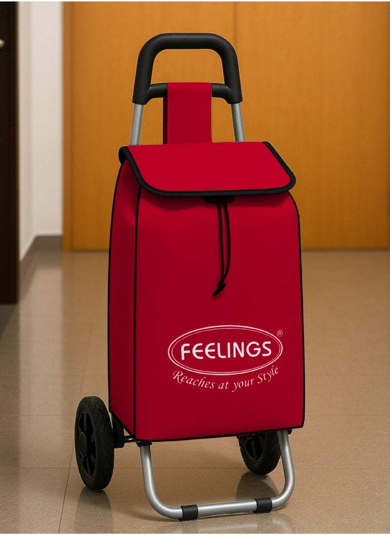 Feelings FEELINGS Folding Essential Shopping Trolley | Fabric Luggage Bag with Wheels | Shopping Cart | Shopping Trolley with Wheels | Portable Trolley | Foldable With Wheels Grocery,Fruits & Vegetables Red  - Image 2