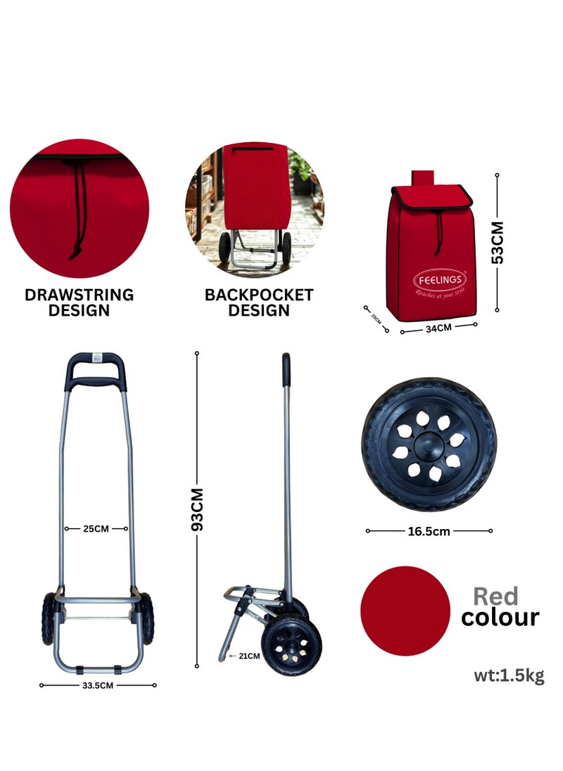 Feelings FEELINGS Folding Essential Shopping Trolley | Fabric Luggage Bag with Wheels | Shopping Cart | Shopping Trolley with Wheels | Portable Trolley | Foldable With Wheels Grocery,Fruits & Vegetables Red  - Image 3
