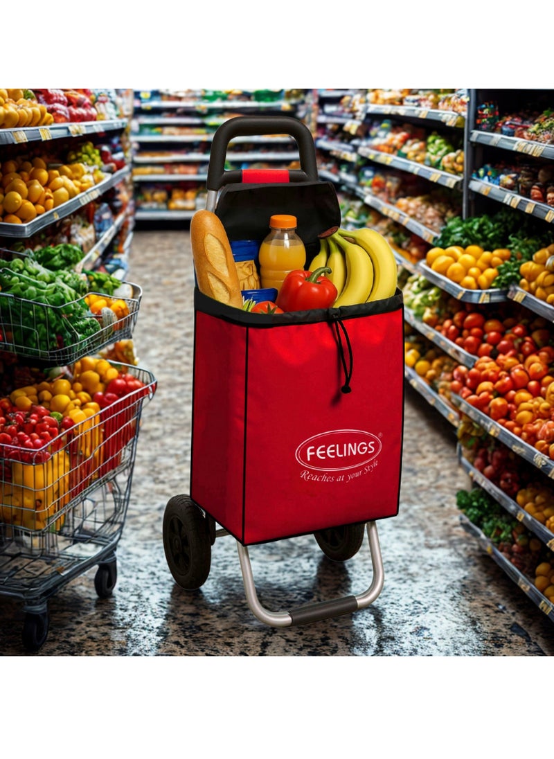 Feelings FEELINGS Folding Essential Shopping Trolley | Fabric Luggage Bag with Wheels | Shopping Cart | Shopping Trolley with Wheels | Portable Trolley | Foldable With Wheels Grocery,Fruits & Vegetables Red  - Image 4