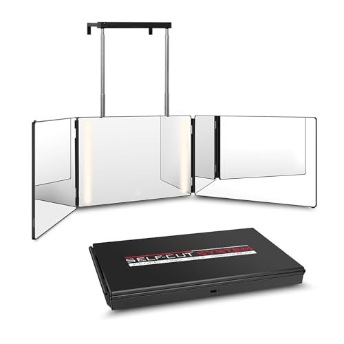 Self-Cut System 3 Way Mirror with LED Lights – Trifold Self Cut Barber Mirror for Men and Women, 360 View for Easy Haircuts, Travel Friendly - Three Way Design for Grooming and Styling - Image 1