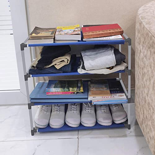 FLIPZON Multipurpose Foldable Shoe Rack Cabinet Organiser 4 Shelves, Blue (Iron and Non Woven Fabric) - Image 3