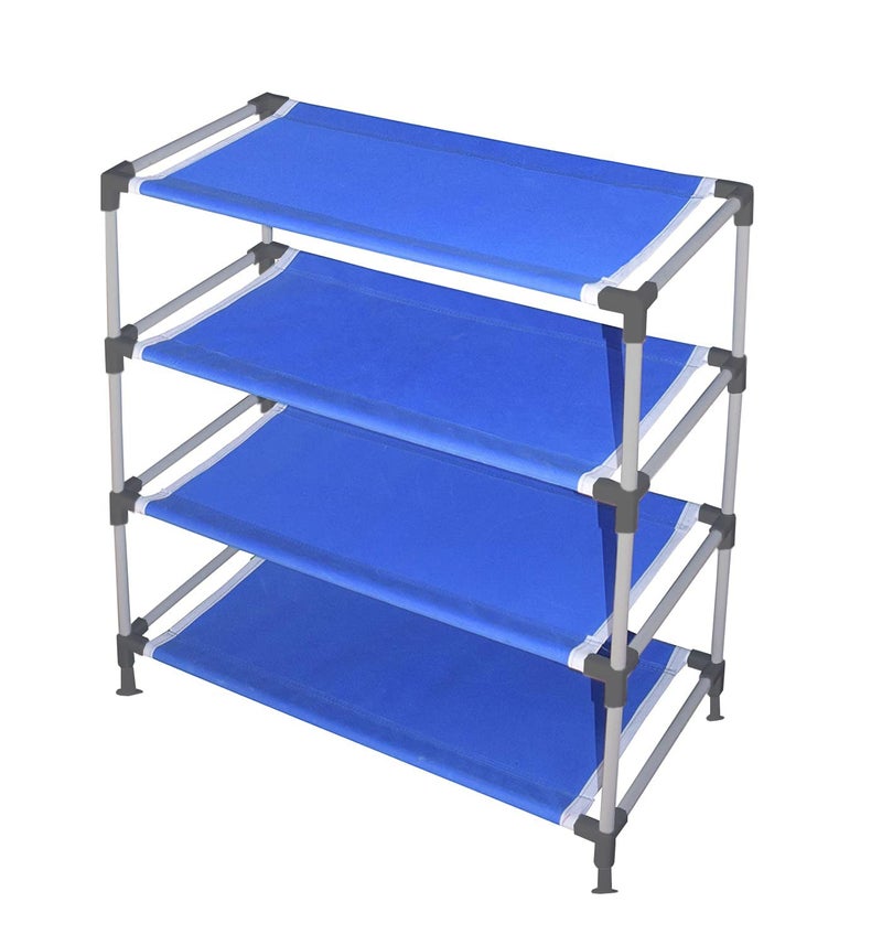 FLIPZON Multipurpose Foldable Shoe Rack Cabinet Organiser 4 Shelves, Blue (Iron and Non Woven Fabric) - Image 1