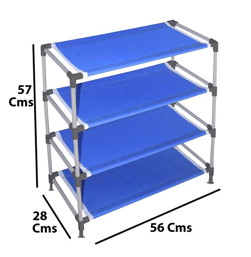 FLIPZON Multipurpose Foldable Shoe Rack Cabinet Organiser 4 Shelves, Blue (Iron and Non Woven Fabric) - Image 2