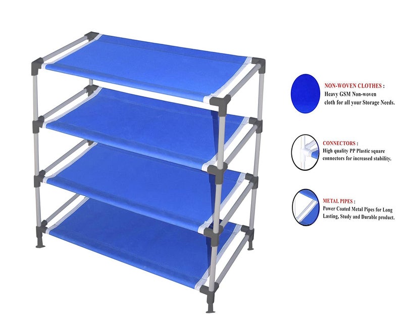 FLIPZON Multipurpose Foldable Shoe Rack Cabinet Organiser 4 Shelves, Blue (Iron and Non Woven Fabric) - Image 4