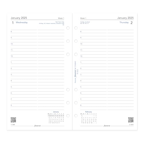 Filofax Calendar Diary Refill, Personal/Compact Size, Day on One Page with Appointments, Ruled, White Paper, English, 2025 (C68441-25) - Image 4