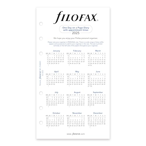 Filofax Calendar Diary Refill, Personal/Compact Size, Day on One Page with Appointments, Ruled, White Paper, English, 2025 (C68441-25) - Image 2