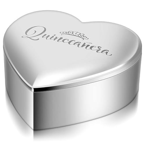 Chunful Quinceanera Gifts for Girls Heart Jewelry Keepsake Box Small Trinket Crown Box 15 Aos Quinceaeras 15th Birthday Gift for Quinceanera Gifts Silver Toned with Engraved Message - Image 1
