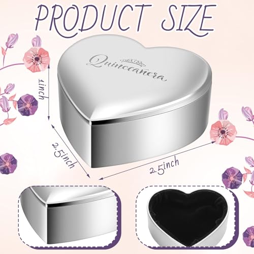 Chunful Quinceanera Gifts for Girls Heart Jewelry Keepsake Box Small Trinket Crown Box 15 Aos Quinceaeras 15th Birthday Gift for Quinceanera Gifts Silver Toned with Engraved Message - Image 3