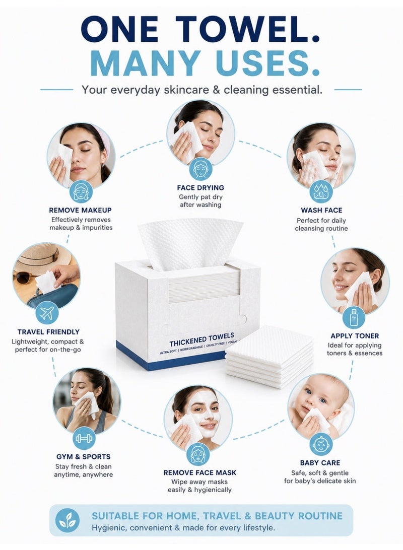 Eworld Disposable Facial Towels, Soft Thickened Dry & Wet Face Cleansing Towels, Biodegradable Single-Use Face Tissue for Sensitive Skin, Makeup Removal, Daily Skincare & Travel, 2 Boxes (100 Count) - Image 4