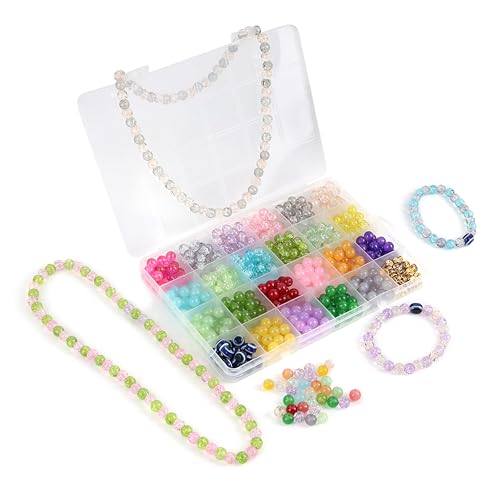 Ambitieux Bracelet Making Kit for Girls – 24 Compartment Glass & 24 Seed Bead Set with 600+ Glass Beads, 1000+ Seed Beads, 8 Charms, 2 Elastic Threads, Cutter & Accessories – DIY Jewellery Craft Kit for Kids - Birthday Gift for Girls 4 5 6 7 Years - Image 2