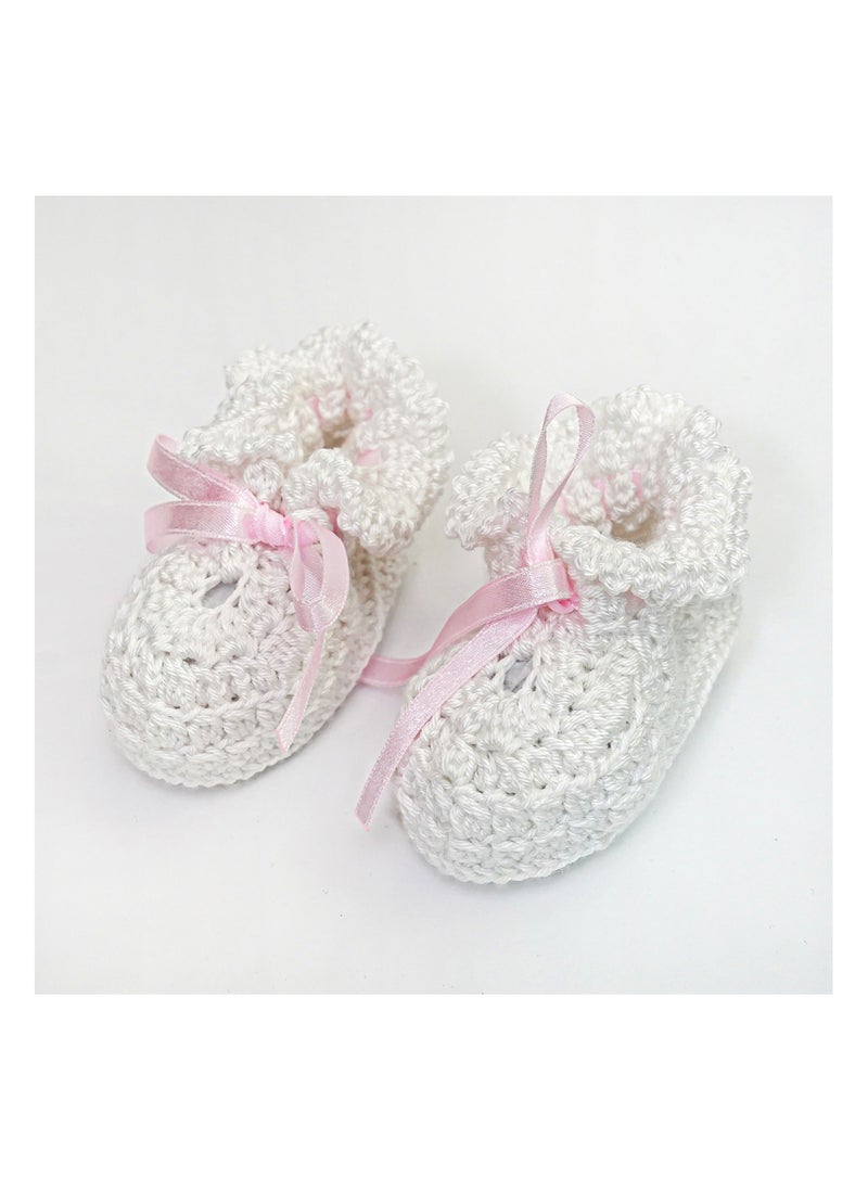 Pikkaboo Pikkaboo-Handmade Crochet Baby Booties-White  - Image 3