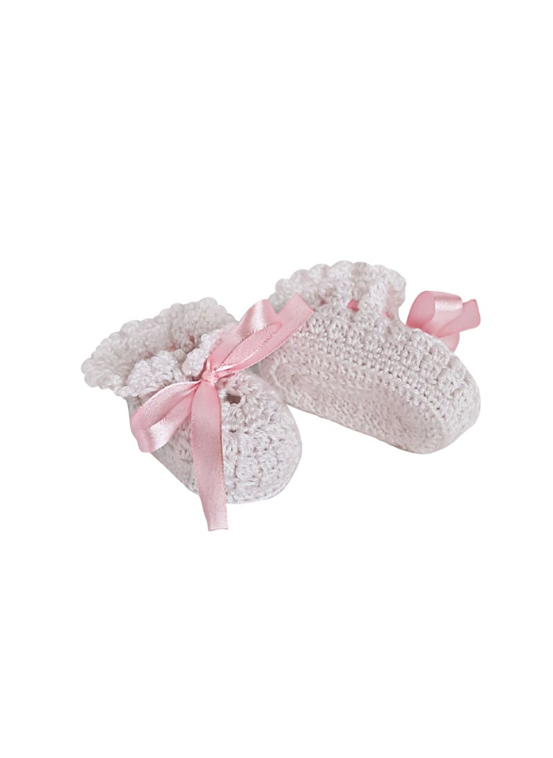 Pikkaboo Pikkaboo-Handmade Crochet Baby Booties-White  - Image 1