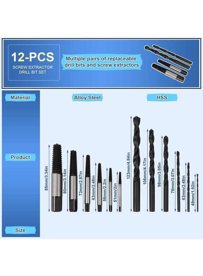 Rongon 12 Pcs High-Speed Steel Screw Extractor Set - Easy Out Bolt Extractor Kit - Drill Bit Set for Removing Stripped Screws & Broken Bolts - Image 4