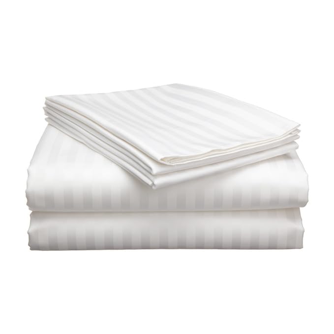 Evan Pure Cotton Striped Bedsheet with 2 King Size Pillow Covers | Double Bed Size, 90x100 Inches | White Cotton Fabric for King Size Bed - Image 3