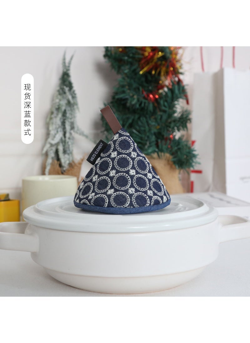 Arabest Japanese Style Denim Embroidery Kitchen Anti-scalding Triangle Pot Handle Cap Heat Insulation Gloves Cute Fabric Pot Cap Pot Jacket Dark Blue 