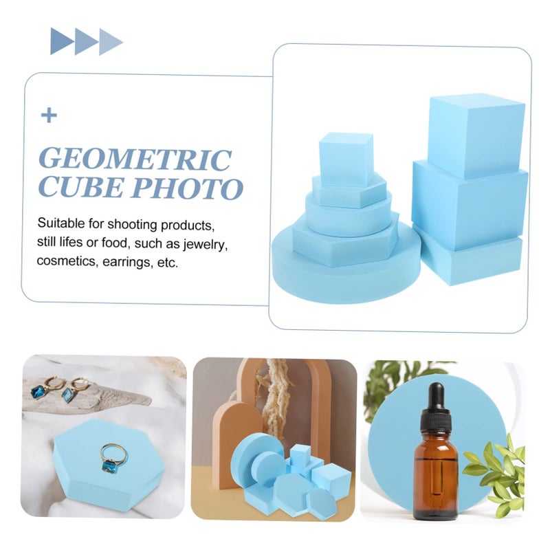 12 Pcs Sky Blue Geometry Foam Photo Props Cubes for Jewelry Cosmetics Makeup Display Photography - Image 5