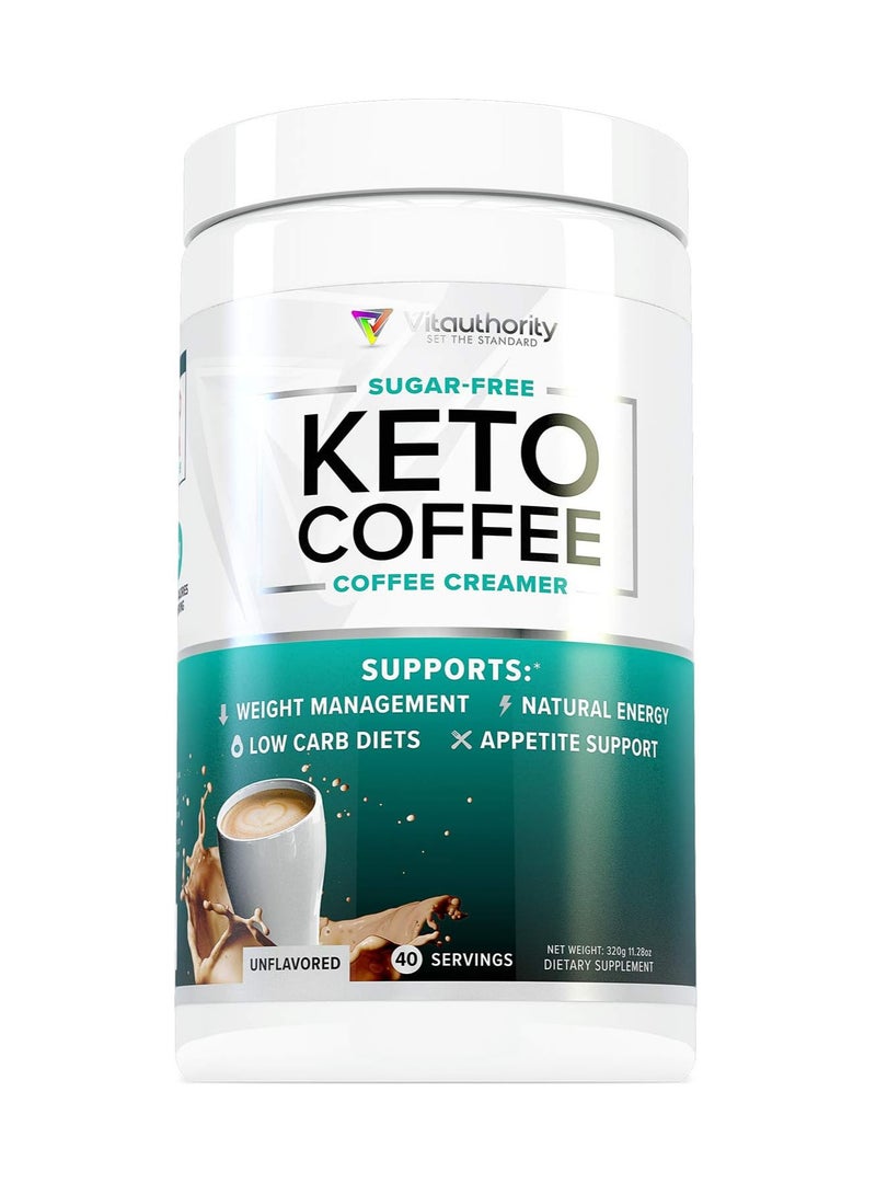 Keto Coffee: Sugar Free Keto Creamer Powder with MCT Oil Powder & Coconut Oil Powder, Low Calorie, Ketogenic Coffee Booster to Make Your Coffee Creamy, Unflavored, 40 SRV