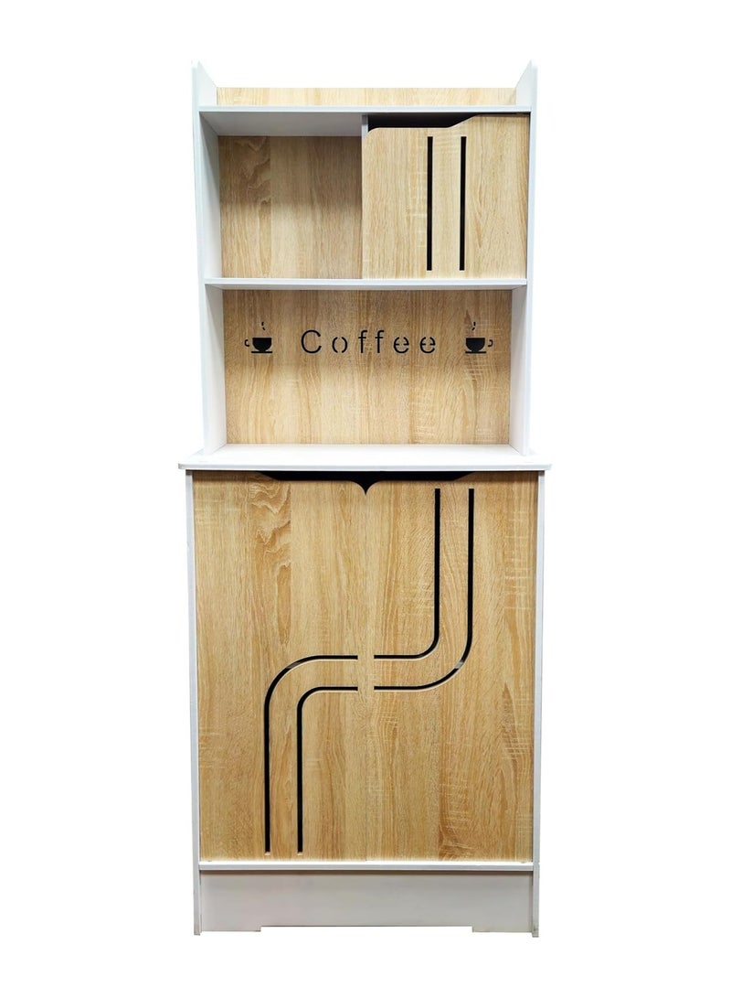 TPGP Coffee Corner || Coffee Table || Coffee Bar for living room, Kitchen, dining room and Office, Coffee machine stand with cabinet storage Size 58x27x150 cm (Made Of Foam plastic) (White And Wooden) - Image 1