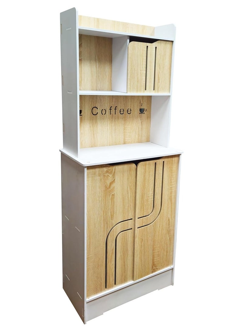 TPGP Coffee Corner || Coffee Table || Coffee Bar for living room, Kitchen, dining room and Office, Coffee machine stand with cabinet storage Size 58x27x150 cm (Made Of Foam plastic) (White And Wooden) - Image 3