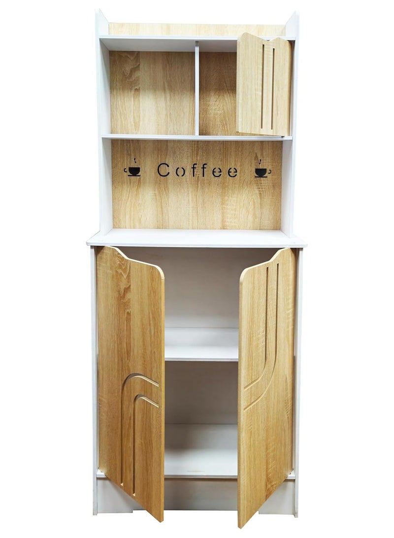 TPGP Coffee Corner || Coffee Table || Coffee Bar for living room, Kitchen, dining room and Office, Coffee machine stand with cabinet storage Size 58x27x150 cm (Made Of Foam plastic) (White And Wooden) - Image 4