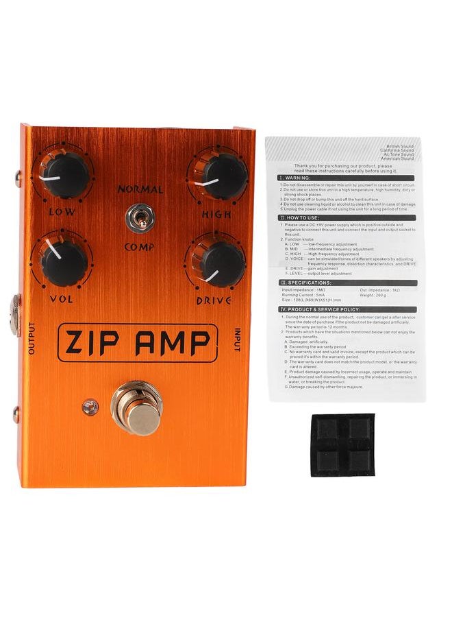 Thoraya Electric Guitar Effects Drive Pedal Effector Simulating Guitar Distortion and Overdrive Effects AN 39 Orange  - Image 1
