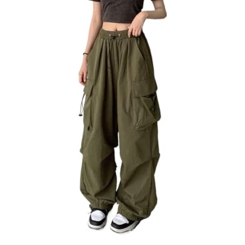 Sumleno Women Cargo Pants Baggy Y2K Clothing Multi Pockets High Waist Loose Straight Leg Pants Vintage Grunge Aesthetic Clothes (B Army Green,2XL) - Image 1