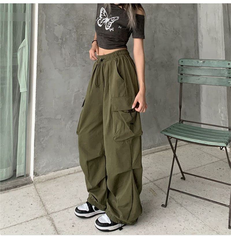 Sumleno Women Cargo Pants Baggy Y2K Clothing Multi Pockets High Waist Loose Straight Leg Pants Vintage Grunge Aesthetic Clothes (B Army Green,2XL) - Image 4