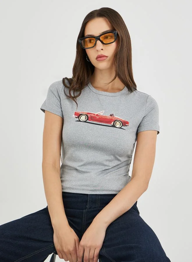 تايك تو Take Two Vintage Car Print Slim Fit T-Shirt