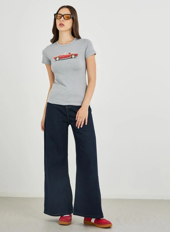 تايك تو Take Two Vintage Car Print Slim Fit T-Shirt