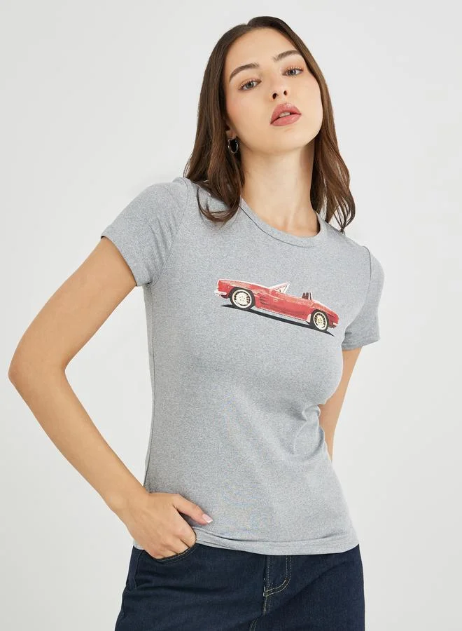 Take Two Take Two Vintage Car Print Slim Fit T-Shirt