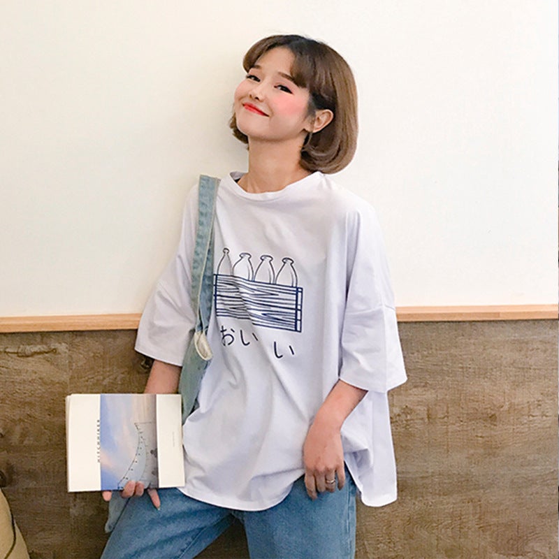 Purple Short-Sleeved T-Shirt for Women 2025 New Summer Korean Style Loose Large Size Printed Student Versatile Top Women's Clothing - Image 5
