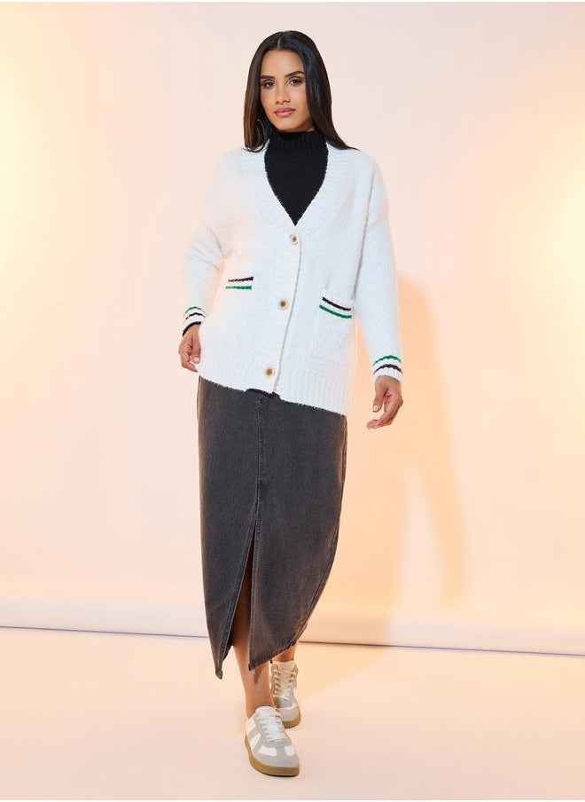 Styli - Textured Knit Pocket Front Cardigan - Image 1